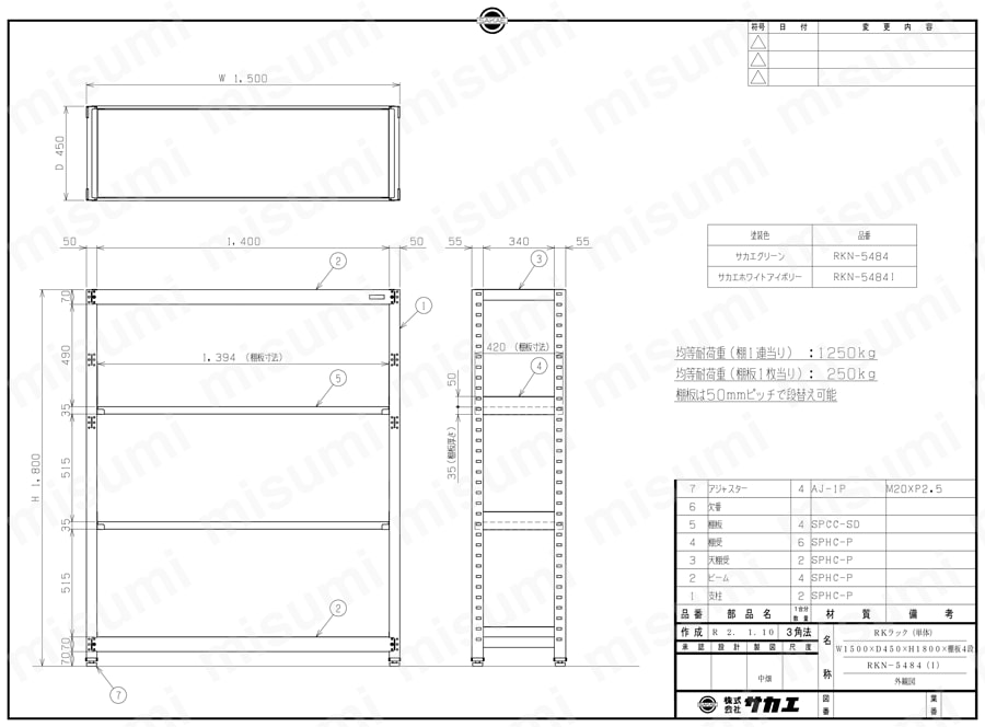 RKN-8684 | RKラック（均等耐荷重：250kg/段・4段タイプ