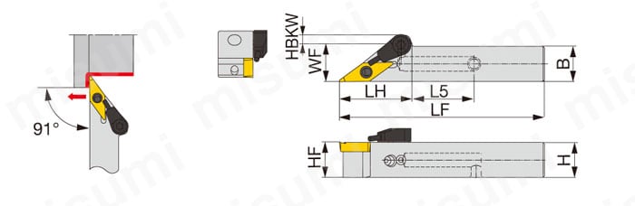 PVACR/L-CHP-MC 高圧クーラントノズル付レバーロック式バイト 外形図1