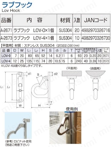 ステンレスラブフック 平面用 | 水本機械製作所 | MISUMI(ミスミ)