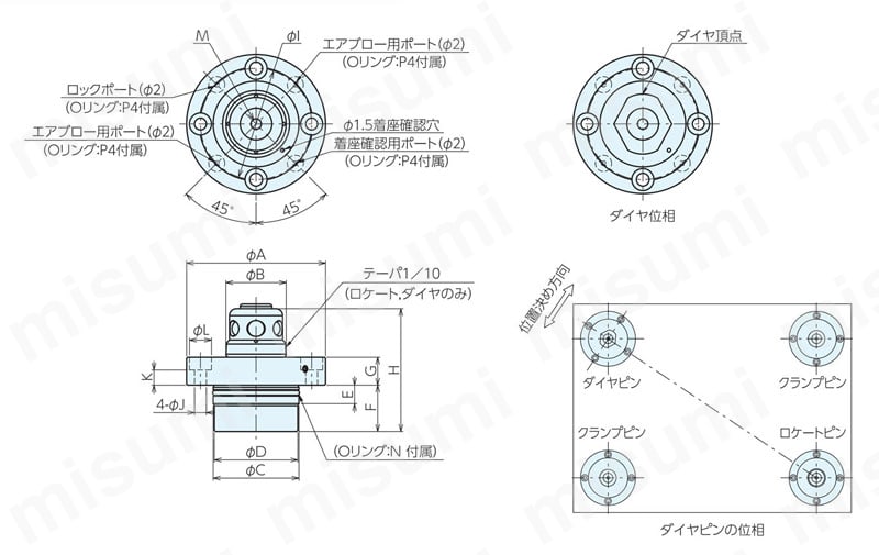 Q-ロックエレメント/ピン（空圧式複動） 外形図