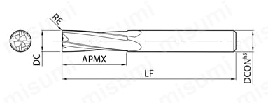 CFRP加工用工具 4FCX-KCD 外形図