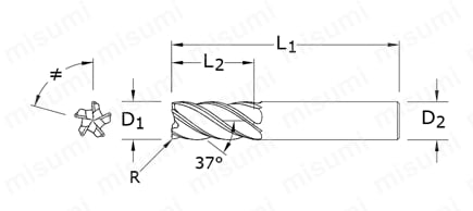 SGS Z-Carb-HPR 5枚刃 荒加工用ラジアスエンドミル Z5MCR 外形図