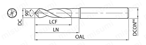 CFRP加工用ドリル 2ZDF-KCD 外形図