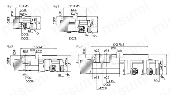 縦置き4コーナ 重切削加工用カッタ MFLN 外形図1