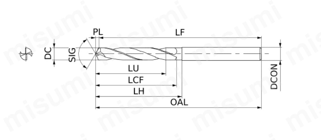 MCAH ハンドツール/CFRP+AI加工用ドリル 外形図