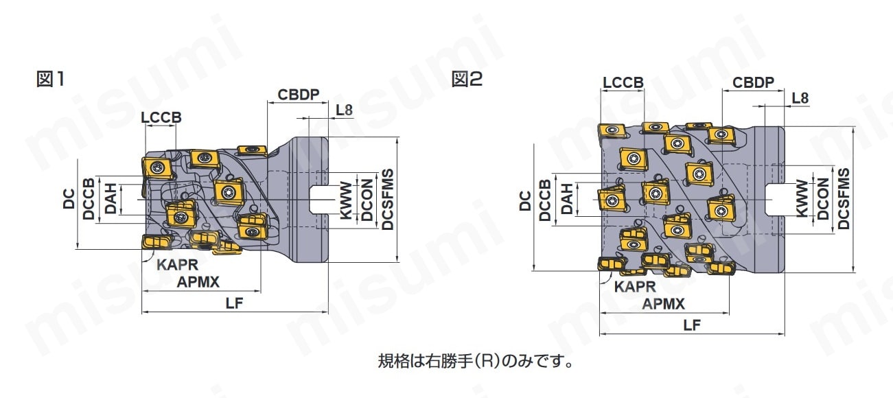 VPX200 R 高能率加工用多機能カッタ VPXシリーズ シェルタイプ（深切込み用） 外形図