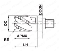 iMX-RC4F-C クーラントホール付き4枚刃ラフィングラジアスヘッド 外形図