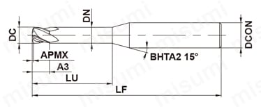 VQFDRB 4枚刃 スマートミラクル高能率加工用複合ラジアスエンドミル 外形図-1
