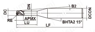 VQHVRB 4枚刃 スマートミラクル高能率加工用制振 ラジアスエンドミル 外形図
