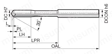 SSR型 穴用ソリッドリーマ SSR型  H7公差穴用(貫通穴用)外形図Fig 1