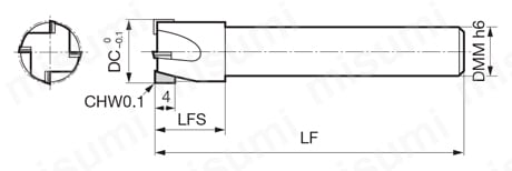スミダイヤエンドミル DFE型 4枚刃 外形図Fig 2