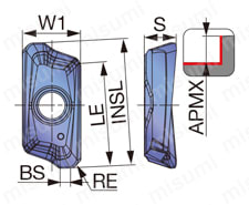 EPAV12/HPAV12-M/TPAV12形直角肩加工用インサート AVMT-MM形 外形図-1