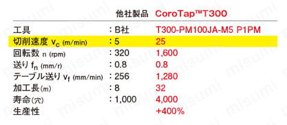 CoroTap（R） T300-PM100JA/JBシリーズ スパイラルタップ 加工事例（半導体製造装置部品）  [M]