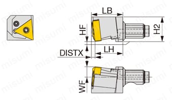 高圧クーラント対応Y軸加工用レバーロック式ヘッド QC16-PTL2NR-Y-CHP 外形図-2