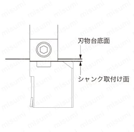 高圧クーラント対応Y軸加工用レバーロック式ヘッド QC16-PTL2NR-Y-CHP 刃物台へのシャンク取付位置