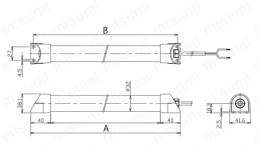 スリム型防水LEDライト NLT4-10-AC-S 2mケーブル プラグ付 (日機直販