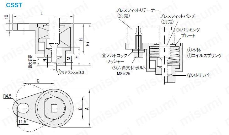 コイルスプリング式スチールストリッパー 外形図1