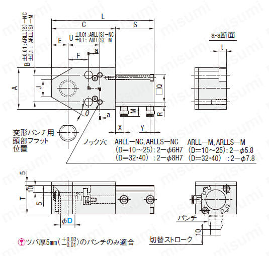 プレスフィットパンチ用 低圧駆動エアシリンダタイプ 10mmストローク