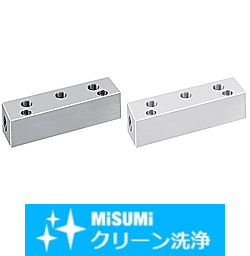 【クリーン洗浄品】油圧・水圧用ブロックマニホールド　－横貫通穴・上穴タイプ