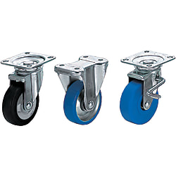 Casters - With fixed/rotating plate, rotation stop (medium loads).
