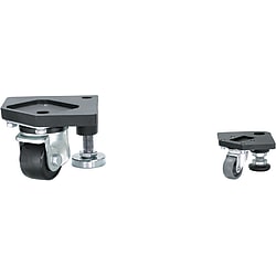 Casters - Swivel casters, with integrated leveler and configurable mounting holes.