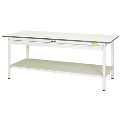 Work table 150 series (fixed H740 mm with full surface shelves and wide drawers)