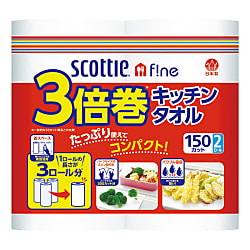 スコッティファイン3倍巻きキッチンタオル （150カット2ロール）X24Pc入り