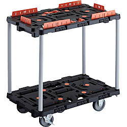 連結型樹脂製台車“ビートル”（2段式・ハンドルなし・とめたろう・収納式柵付）自在・固定タイプ
