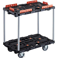 連結型樹脂製台車“ビートル”（2段式・ハンドルなし・収納式柵付）自在・固定タイプ