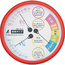 温湿度計 F‐3L2 熱中症注意 丸型 15cm レッド 防雨タイプ