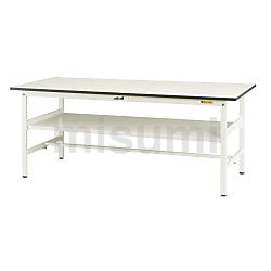 軽量作業台／ワークテーブル耐荷重150kg （固定式H740・全面棚板付 