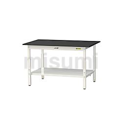 実験用作業台/ワークテーブル耐荷重150kg（高さ調整タイプ・全面棚板付き）