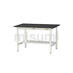 実験用作業台/ワークテーブル耐荷重150kg（高さ調整タイプ・半面棚板付き）