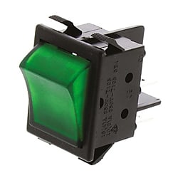ZF Electronics ロッカースイッチ 緑（DPST,幅22 高さ30.2mm）