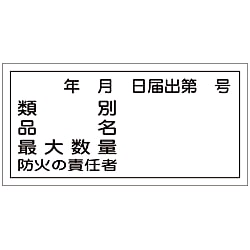 危険物標識  「類別　品名　最大数量　防火の責任者」  ＫＨＹ－３１Ｒ