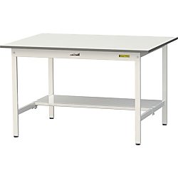 軽量作業台／ワークテーブル耐荷重150kg （固定式H740・半面棚板付）