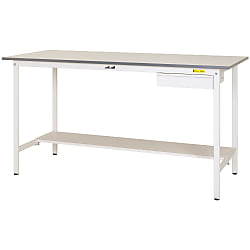 軽量作業台/ワークテーブル耐荷重150kg（固定式H950mm・キャビネット・半面棚板付）