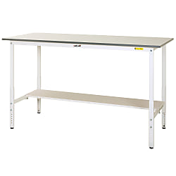 軽量作業台/ワークテーブル耐荷重150kg（高さ調整H900～1200mm・半面棚板付）