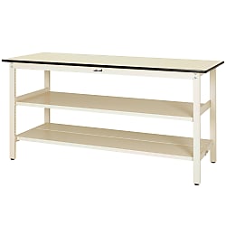軽量作業台／ワークテーブル耐荷重300kg （固定式H900・中間+足元全面棚板付）