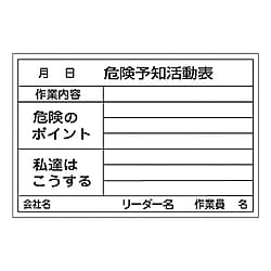 危険予知活動黒板〈ホワイトボード〉　「危険予知活動表　作業内容　危険のポイント　私達はこうする」