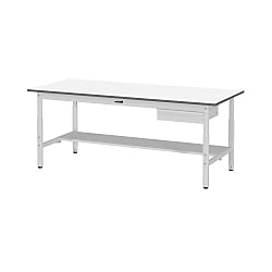 軽量作業台／ワークテーブル耐荷重150kg （高さ調整H600～900・キャビネット・半面棚板付）