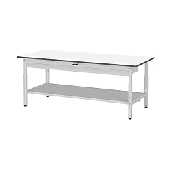 軽量作業台／ワークテーブル耐荷重150kg （高さ調整H600～900・ワイド引出し・全面棚板付）