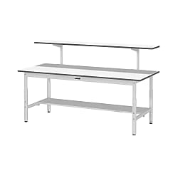 軽量作業台／ワークテーブル耐荷重150kg （高さ調整H600～900・架台・半面棚板付）