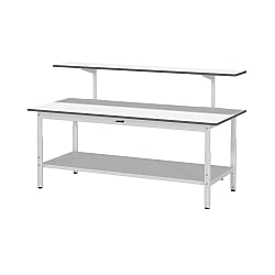 軽量作業台／ワークテーブル耐荷重150kg （高さ調整H600～900・架台・全面棚板付）