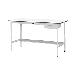 軽量作業台／ワークテーブル耐荷重150kg （高さ調整H900～1200・引出し・半面棚板付）