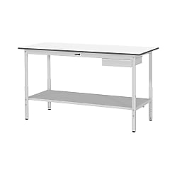軽量作業台／ワークテーブル耐荷重150kg （高さ調整H900～1200・引出し・全面棚板付）