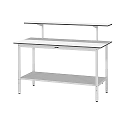 軽量作業台／ワークテーブル耐荷重150kg （高さ調整H900～1200・架台・全面棚板付） 画像