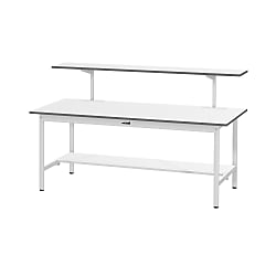 軽量作業台／ワークテーブル耐荷重150kg （固定式H740・架台・半面棚板付）