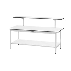 軽量作業台／ワークテーブル耐荷重150kg （固定式H740・架台・全面棚板付）