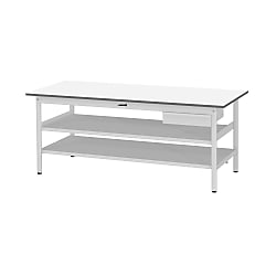 軽量作業台／ワークテーブル耐荷重150kg （固定式H740・キャビネット・中間棚・全面棚板付）